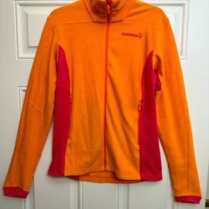 Norrana women’s fleece jacket orange/pink, medium. Long sleeve with zip pockets